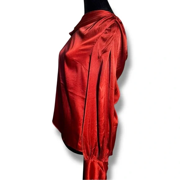 Express NWT Chic Scarlet Asymmetrical Long Sleeve Silky Cowl Neck Women's Blouse - Picture 5 of 16